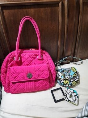 Vera Bradley Bundle: Brigh Pink Quilted Tote Bag & Island Floral Crossbody